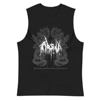 Image 1 of ABSU - THE TEMPLES OF OFFAL/RETURN OF THE ANCIENTS - 35th ANNIVERSARY MUSCLE SHIRT I (BLACK)