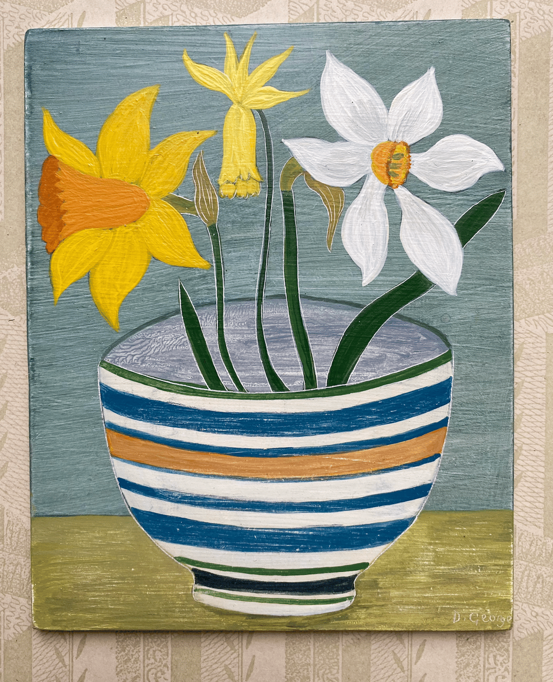 Image of Mochaware bowl and Daffodils