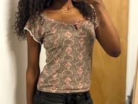 Image 1 of 00s brown and pink paisley baby tee with ribbon