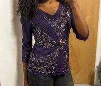 Image 1 of 00s purple sequin and beaded micromesh long sleeve top 