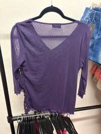Image 4 of 00s purple sequin and beaded micromesh long sleeve top 