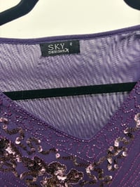 Image 5 of 00s purple sequin and beaded micromesh long sleeve top 