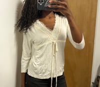 Image 1 of 00s cream sequin long sleeve top with tie detail on bust 