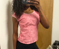 Image 1 of 00s pink lace baby tee with beads and sequins on neckline