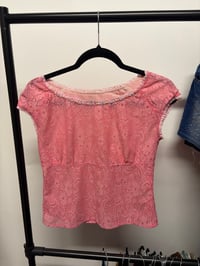 Image 3 of 00s pink lace baby tee with beads and sequins on neckline