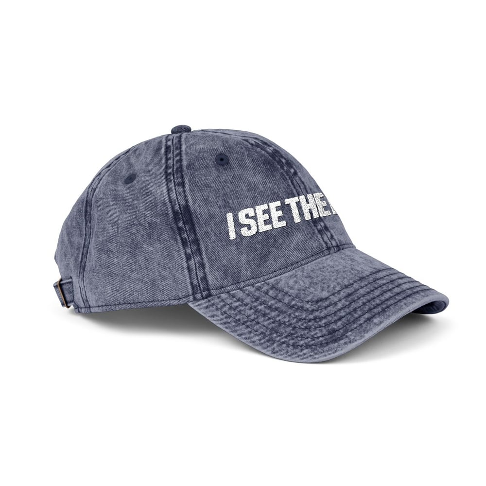 Image of Unisex Embroidered Vintage Cap — "I SEE THE ENVY" Distressed Dad Hat