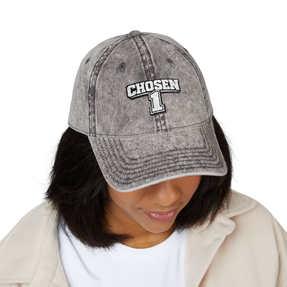 Image of Unisex Vintage Embroidered 'Chosen' Cap - Washed Red Baseball Hat