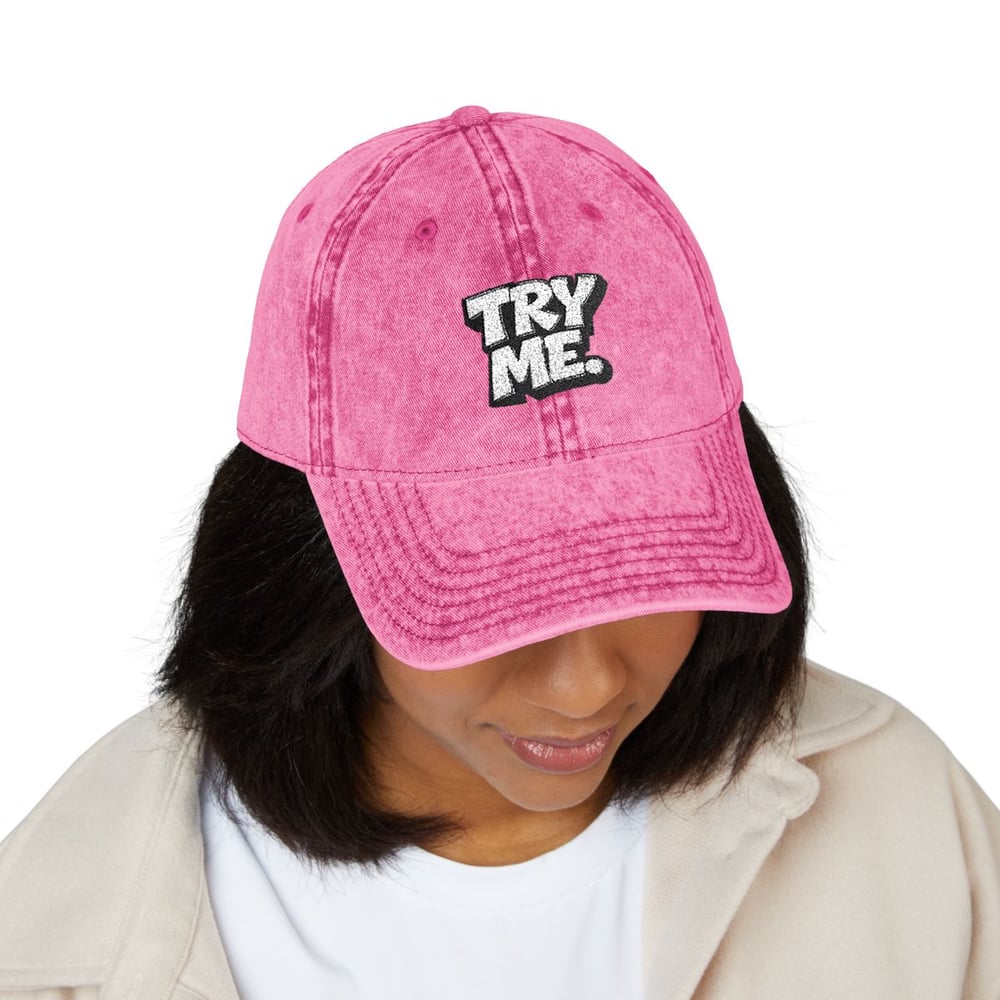 Image of Unisex Try Me Embroidered Vintage Baseball Cap — Distressed Red Cotton Hat