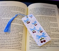 Image 2 of Handmade Bookmark with Cherries and Blue Bows with a Blue Tassel, trending, book