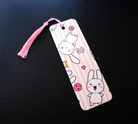 Image 2 of Handmade Anime Bunny Bookmark with Pink Tassel, trending, book, read, gift