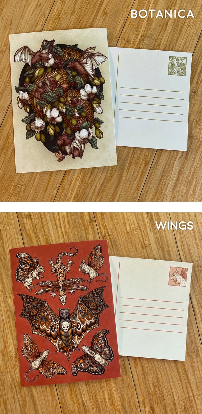 Bat Postcard Prints - Botanica, Wings, Origin, As Above So Below. Astral Bat