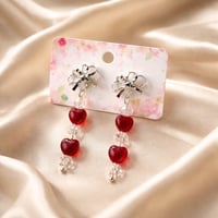 RED HEARTS WITH CLEAR BEADS AND SILVER BOW BACK WIRE