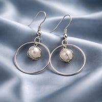 SILVER HOOP WITH SILVER WIRE WRAPPED PEARL