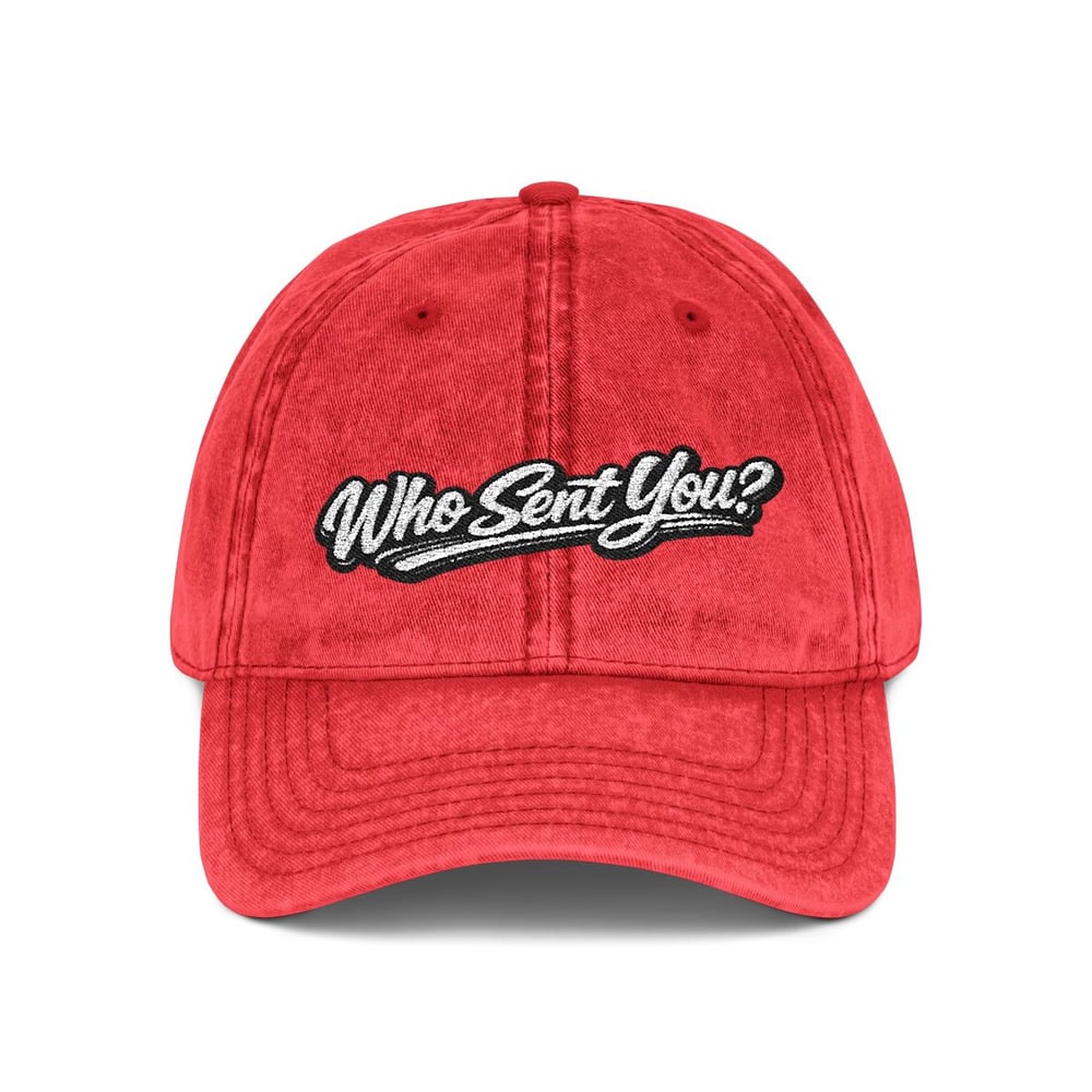 Image of Unisex Vintage Embroidered Dad Hat — "Who Sent You?" Retro Baseball Cap