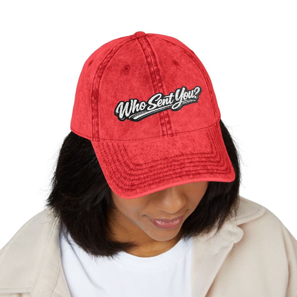 Image of Unisex Vintage Embroidered Dad Hat — "Who Sent You?" Retro Baseball Cap