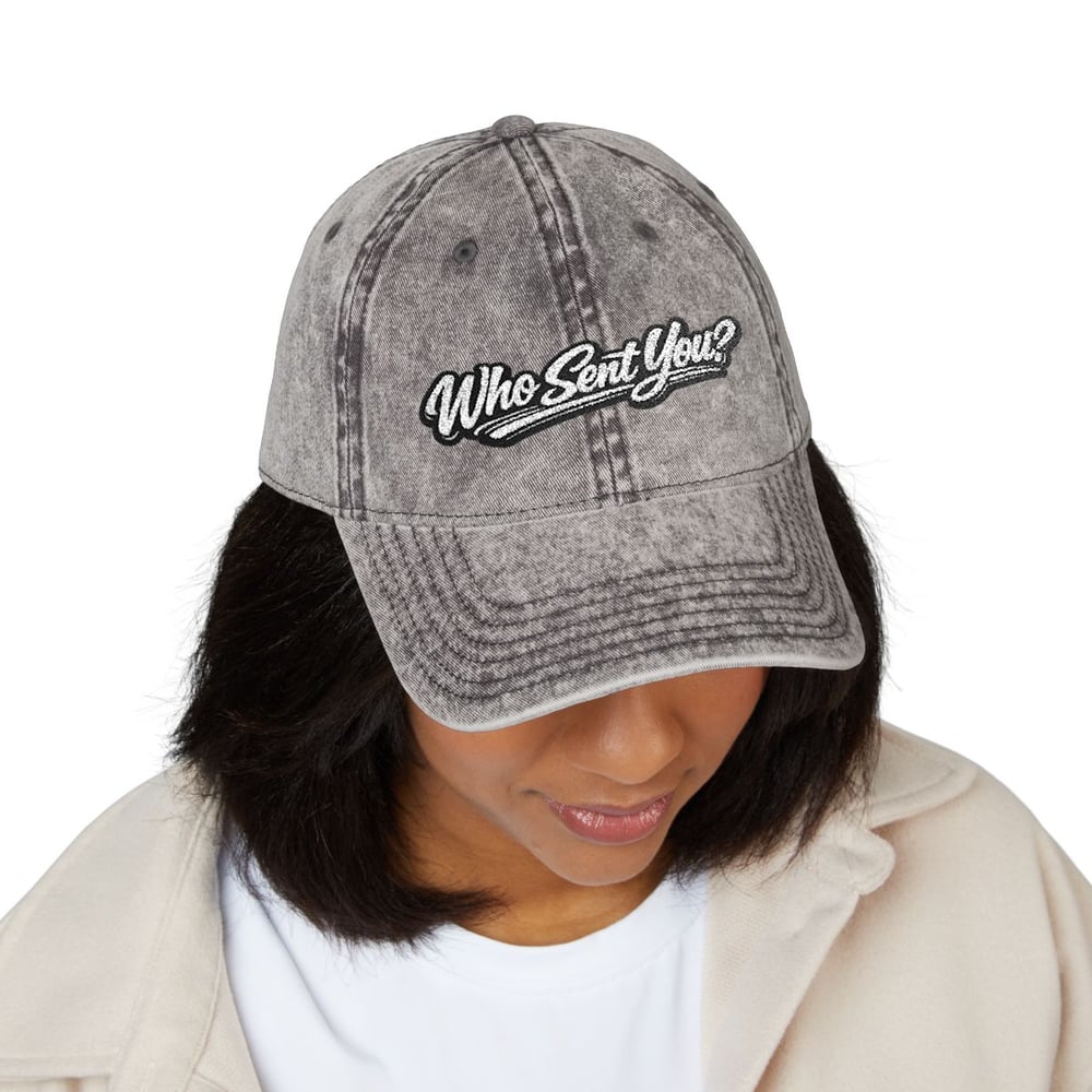 Image of Unisex Vintage Embroidered Dad Hat — "Who Sent You?" Retro Baseball Cap