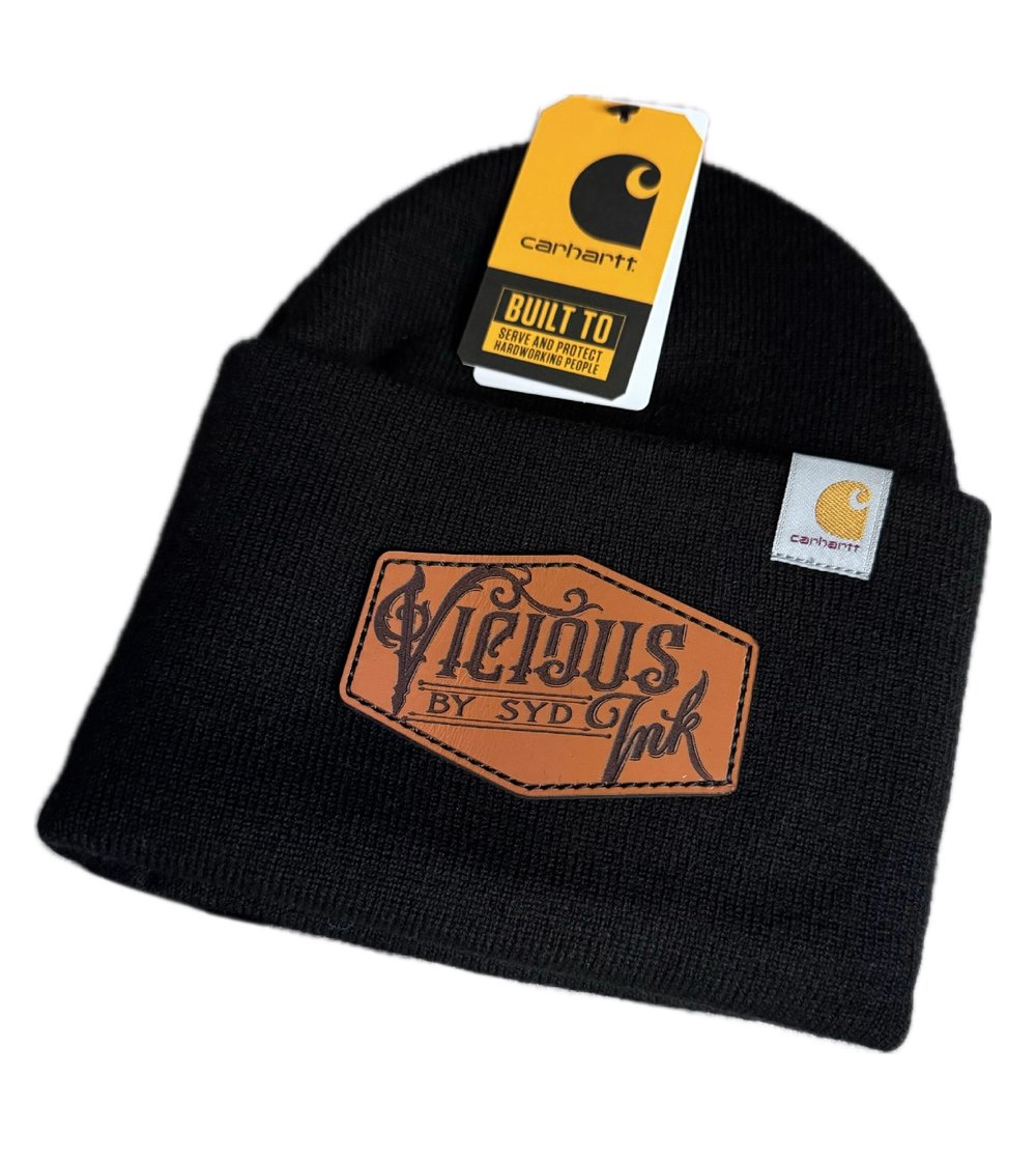 Image of Leather Patch Carhartt beanie BLK 