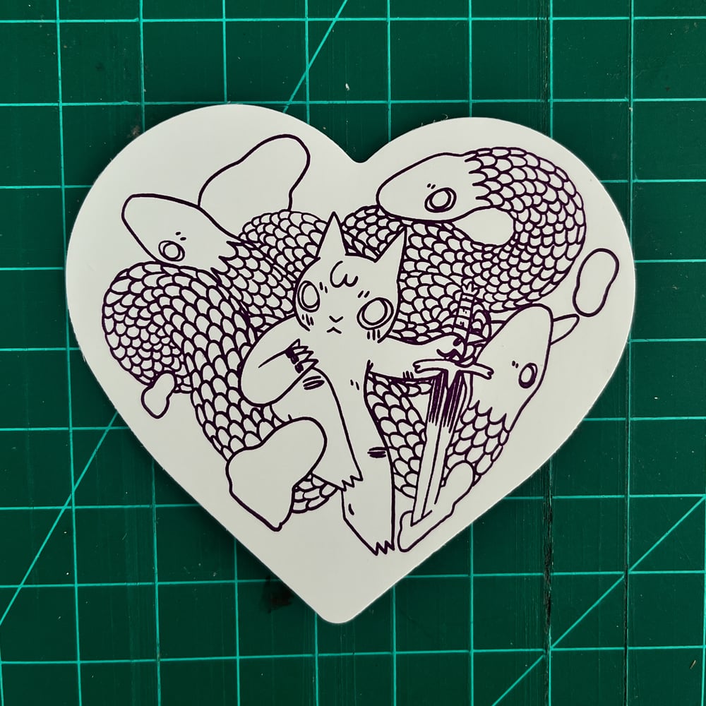Image of Cat With Snakes Heart Sticker