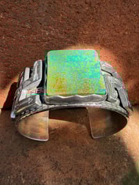 Image 1 of WL&A Handmade Old Style Crossroads Whirling Log Cuff - Pilot Mt Turquoise - Size 6.5" Wrist
