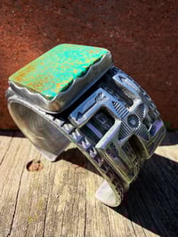 Image 3 of WL&A Handmade Old Style Crossroads Whirling Log Cuff - Pilot Mt Turquoise - Size 6.5" Wrist