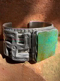 Image 7 of WL&A Handmade Old Style Crossroads Whirling Log Cuff - Pilot Mt Turquoise - Size 6.5" Wrist