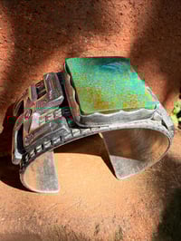 Image 6 of WL&A Handmade Old Style Crossroads Whirling Log Cuff - Pilot Mt Turquoise - Size 6.5" Wrist