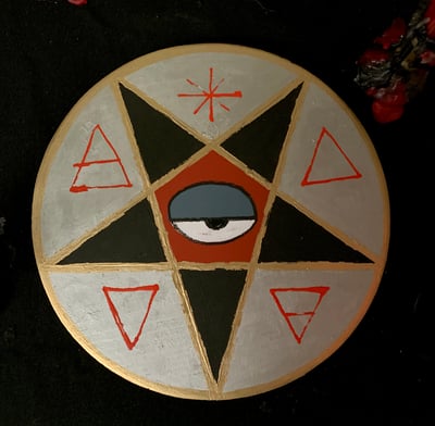 Image of pentacle SIL/BLK/RED on wood disk