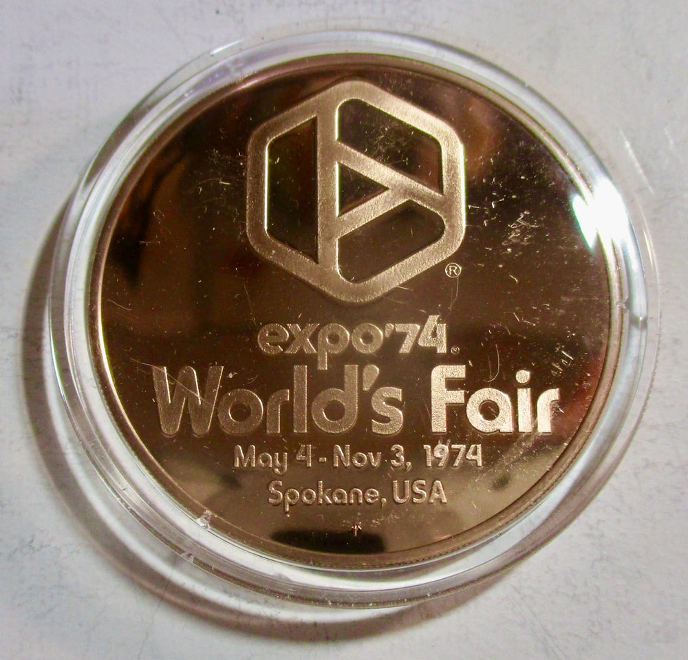 YOU WILL FIND SEVERAL EXPO 74 TICKETS LATER ON--AND HERE IS A GEM SCARCE PROOF MEDAL FROM THE FAIR
