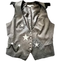 Image 5 of Women’s Gray Pinstripe Vest Vintage Y2K custom made w/ sparkling stars & pocket chain detail 