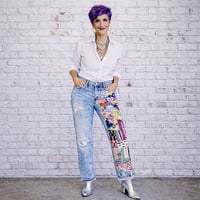 Image 1 of Levi's 501 Custom Retro Button Fly Jeans Patchwork, Signature denim pants SZ 35-30