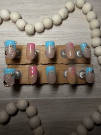 Image 1 of SHORT SQUARE BEACHY PINK & BLUE ACRYLIC NAILS