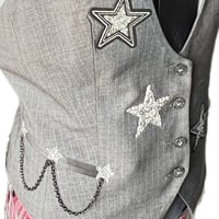 Image 6 of Women’s Gray Pinstripe Vest Vintage Y2K custom made w/ sparkling stars & pocket chain detail 