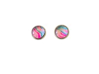 Image 1 of Pink White Blue Pour Painted Stud Earrings-Fluid Art Jewelry 