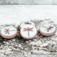 Image 1 of Czech Glass Dragonfly Coin Beads – 17×17mm White Bronze Dragonfly Focal Beads 