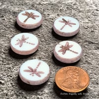 Image 3 of Czech Glass Dragonfly Coin Beads – 17×17mm White Bronze Dragonfly Focal Beads 