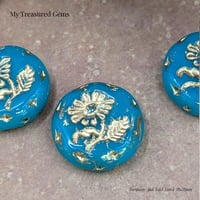 Image 4 of Czech Marguerite Flower Beads – 18mm Turquoise Gold Lined Floral Coin Beads