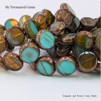 Image 1 of Czech Table Cut Coin Beads – Turquoise Bronze 10mm Czech Glass Strand