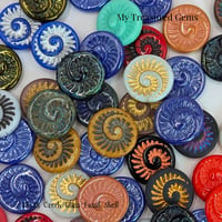 Image 1 of Czech Glass Fossil Shell Beads – 18mm Ammonite Coin Beads Mixed Colors