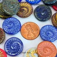 Image 3 of Czech Glass Fossil Shell Beads – 18mm Ammonite Coin Beads Mixed Colors