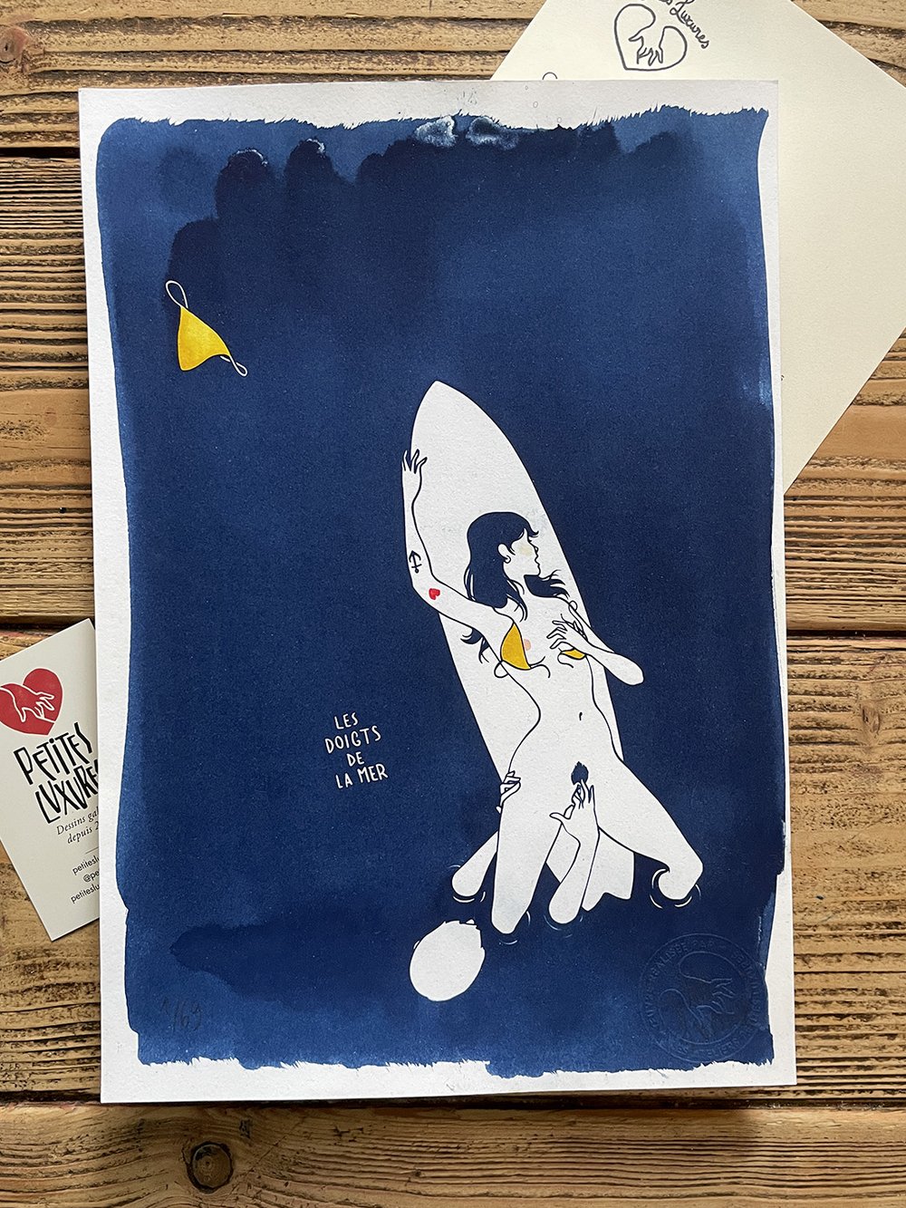 Image of "Les doigts de la mer" cyanotype + handmade watercolor