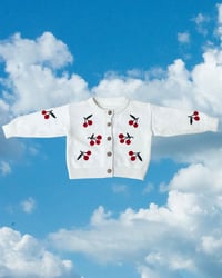 Image 1 of White Cherry Embroidered Knit Cardigan-12m