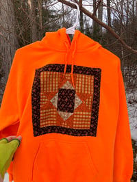 Image 3 of Quilt Block Hoodie, neon orange/orange/brown