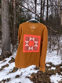 Image 4 of Quilt Block Shirt: tan and pink long sleeve