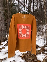 Image 2 of Quilt Block Shirt: tan and pink long sleeve