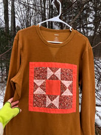 Image 3 of Quilt Block Shirt: tan and pink long sleeve