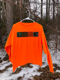 Image 1 of Quilt Block Shirt: neon orange and friends, long sleeve