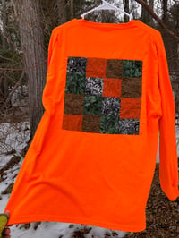 Image 4 of Quilt Block Shirt: neon orange and friends, long sleeve