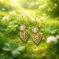 GOLD LEAF WITH CZ HEART DANGLE