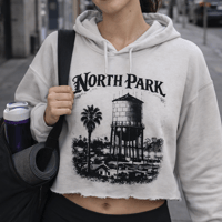 Image 1 of North Park Water Tower - San Diego Neighborhood Women's Crop Top Hoodie - Heather Dust
