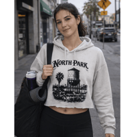 Image 2 of North Park Water Tower - San Diego Neighborhood Women's Crop Top Hoodie - Heather Dust